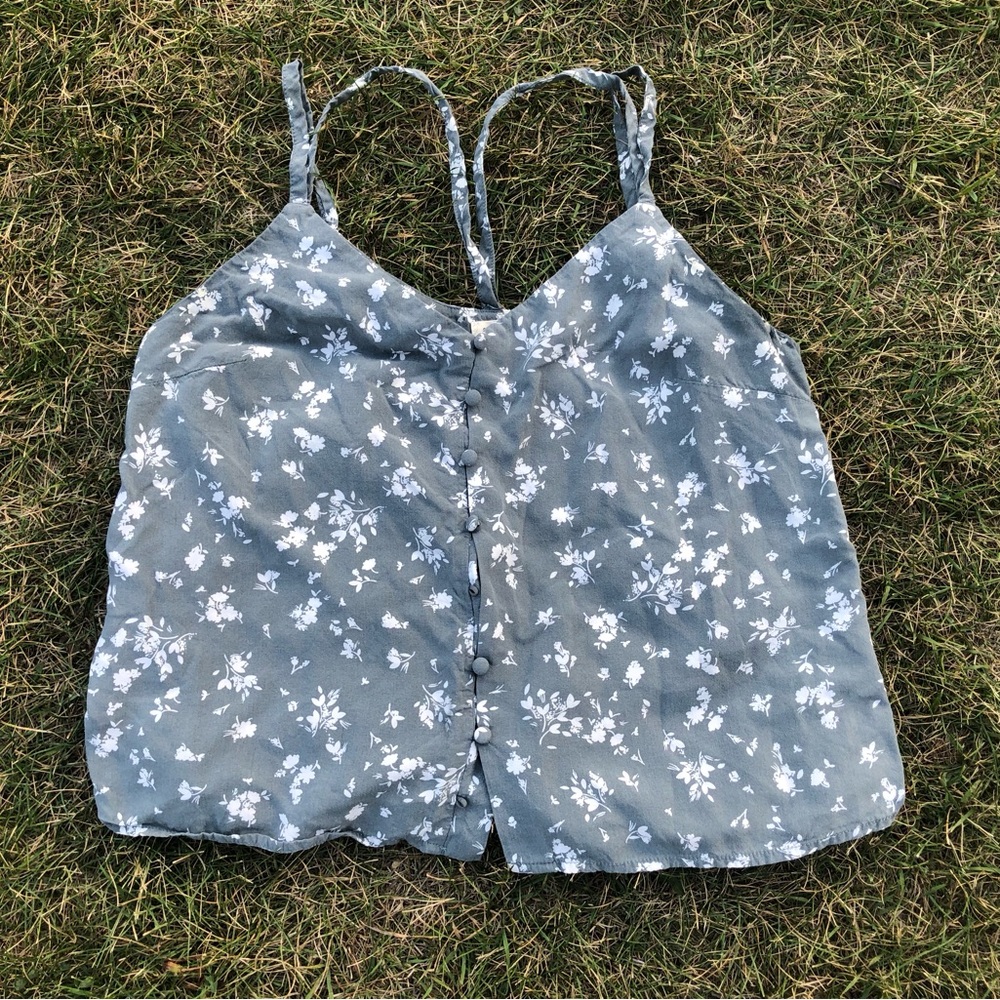 Vintage Garage Gray Floral Button-Front Cami
